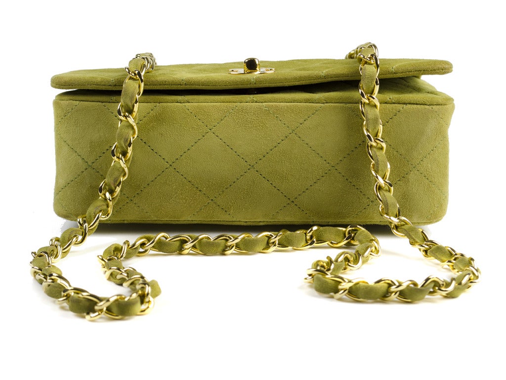 Chanel Green Suede Flap Bag For Sale 1