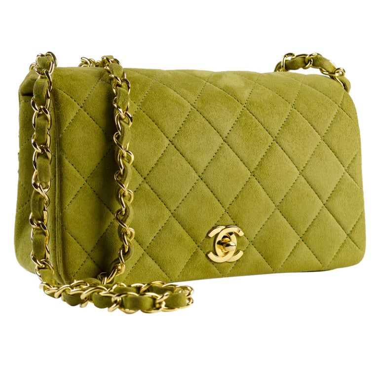 Chanel Green Suede Flap Bag For Sale at 1stDibs