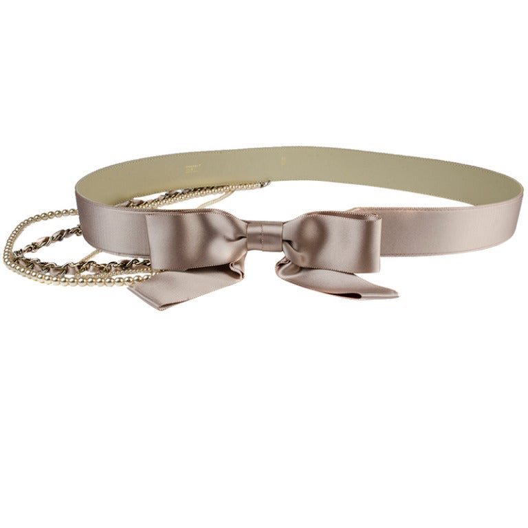 Chanel Satin Bow Pearl Chain Belt For Sale