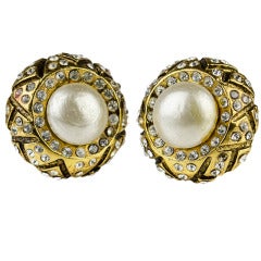 Chanel Vintage Pearl Rhinestone Earrings