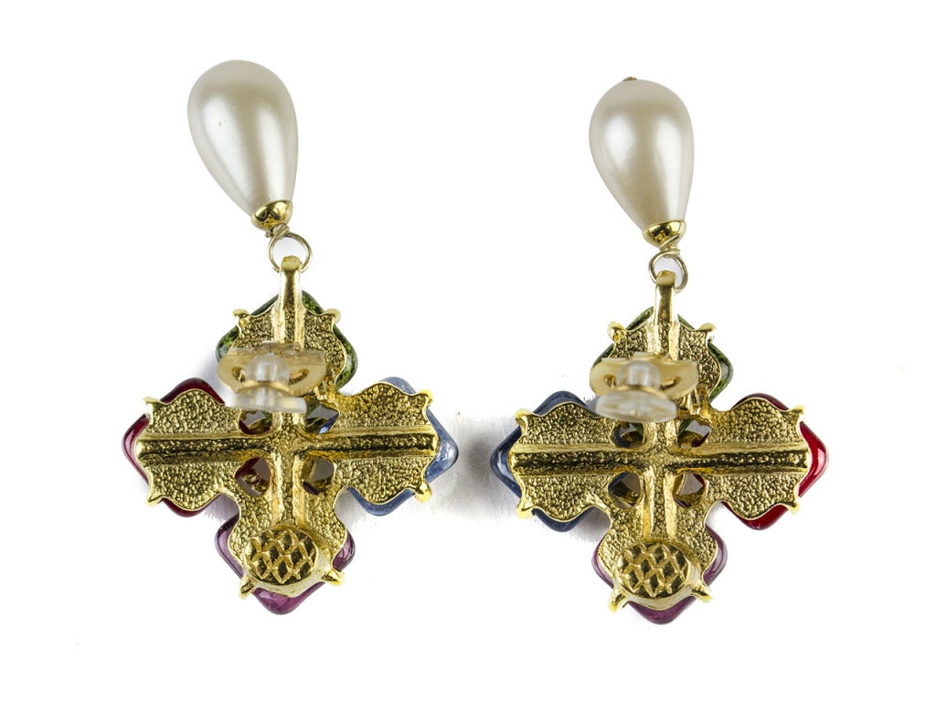 Chanel 03A Glass Pearl Dangle Earrings