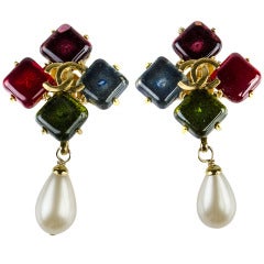 Chanel 03A Glass Pearl Dangle Earrings
