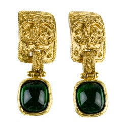 Chanel 94A Vintage Green Glass Earrings