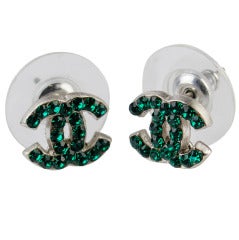 Chanel Green Mini CC Earrings
