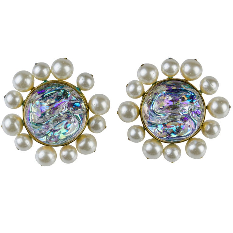 Chanel Season 28 Glass and Pearl Earrings For Sale