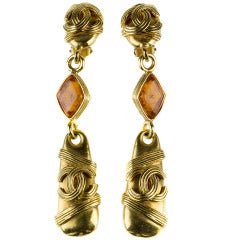 Chanel Vintage 94A Clip-On Poured Glass Drop Earrings