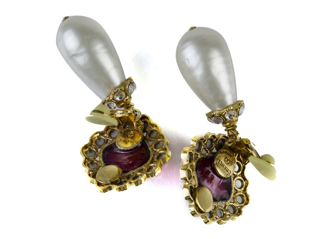Chanel Vintage Ruby Pearl Drop Earrings