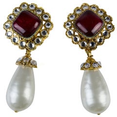 Chanel Vintage Ruby Pearl Drop Earrings
