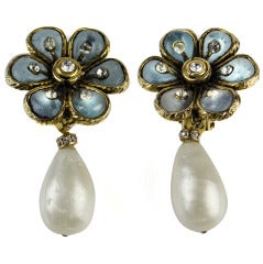 Chanel Vintage Floral Pearl Drop Earrings