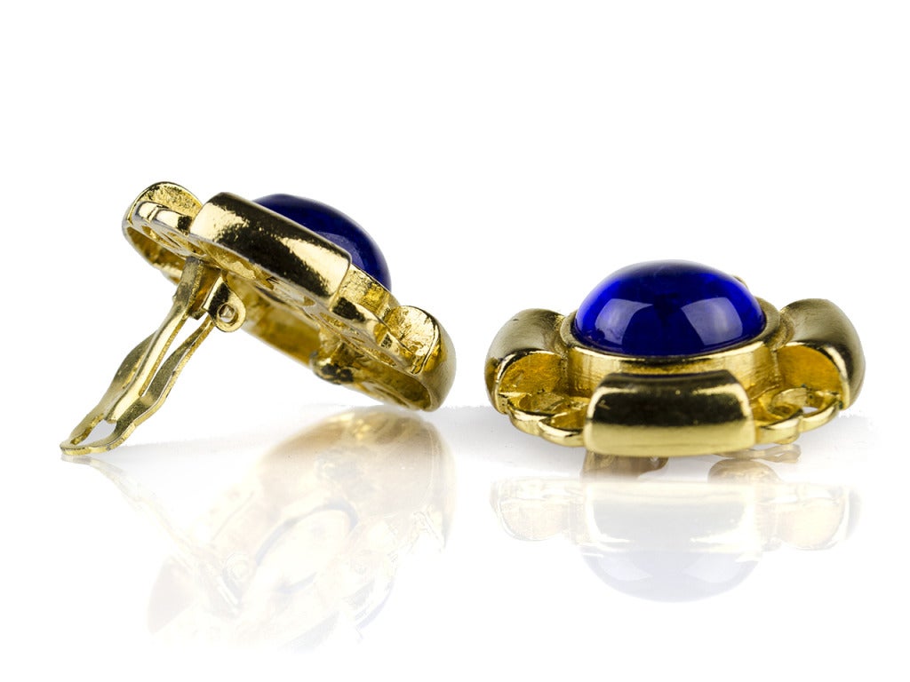 Chanel Vintage Blue CC Clip-On Earrings