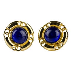 Chanel Vintage Blue CC Clip-On Earrings