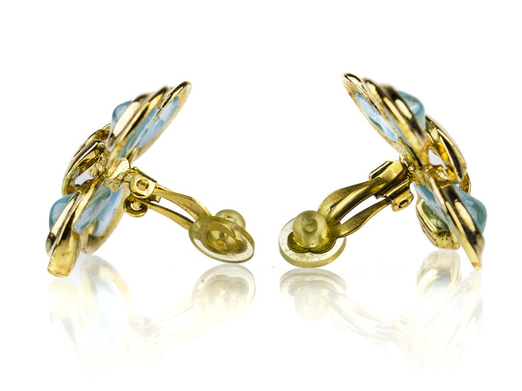 Chanel Vintage 97A Blue Clover Earrings