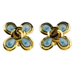Chanel Vintage 97A Blue Clover Earrings