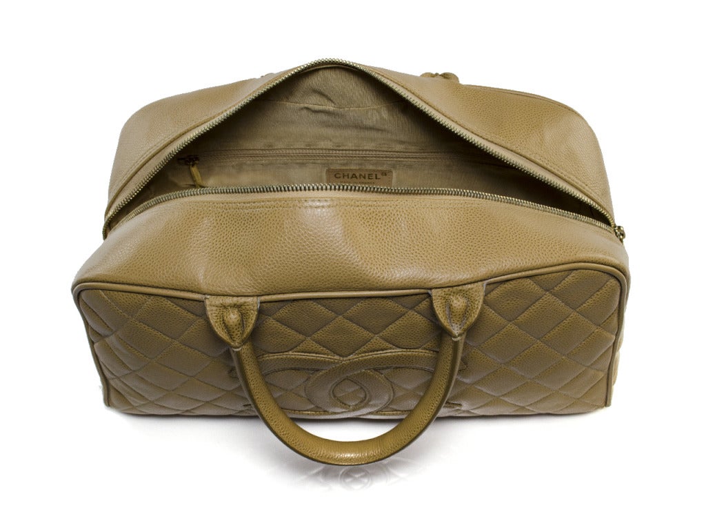 Chanel Beige Caviar Leather Duffle Bag In Excellent Condition For Sale In San Diego, CA