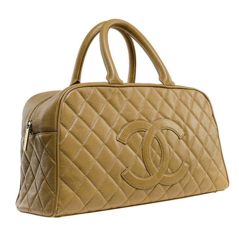 Chanel Beige Caviar Leather Duffle Bag For Sale