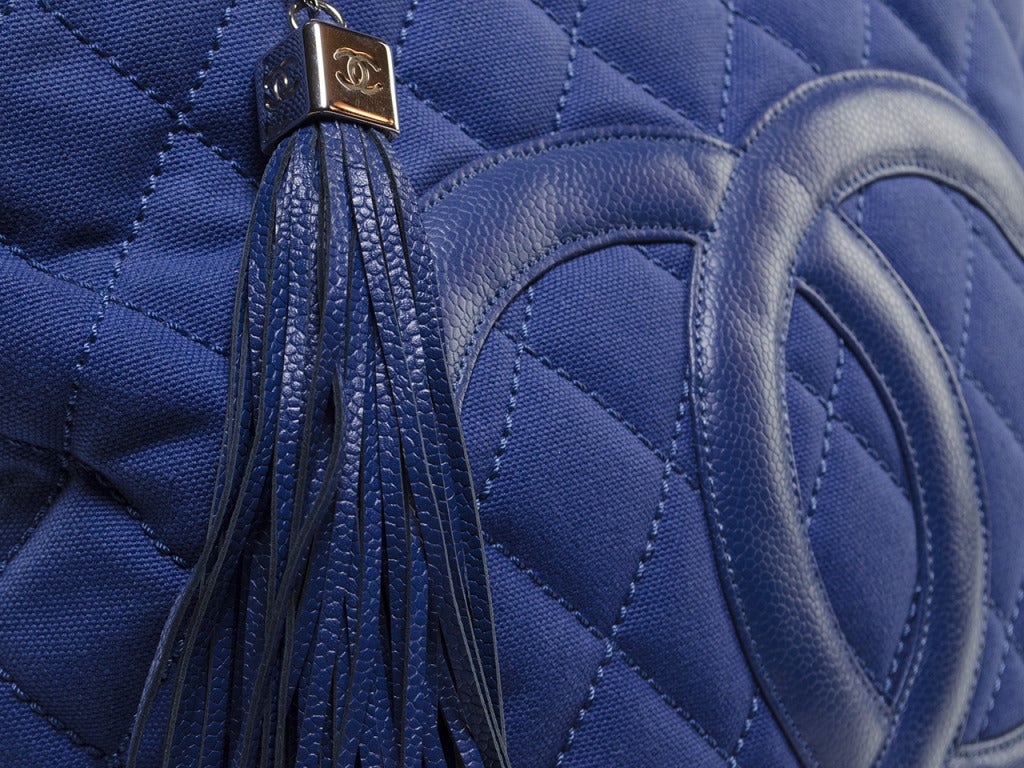 Chanel Blue Canvas Medallion Tote In Excellent Condition In San Diego, CA