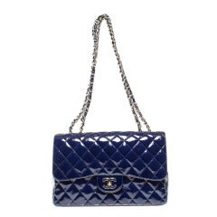 Chanel Navy Blue Patent Leather Jumbo Flap