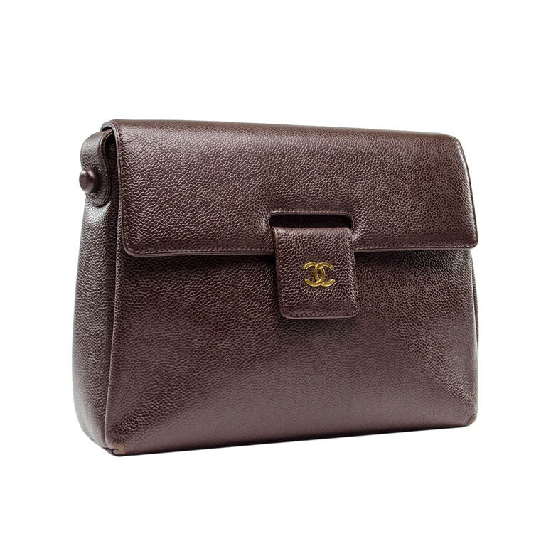 Chanel Vintage Brown Flap Shoulder Bag For Sale