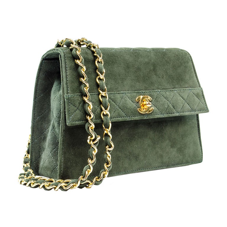 Chanel Vintage Green Suede Flap at 1stdibs