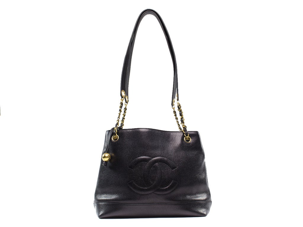 Chanel Vintage Black Caviar Leather Tote In Excellent Condition For Sale In San Diego, CA