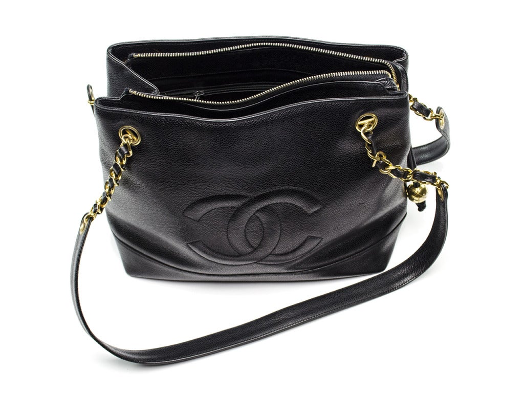 Chanel Vintage Black Caviar Leather Tote For Sale 2