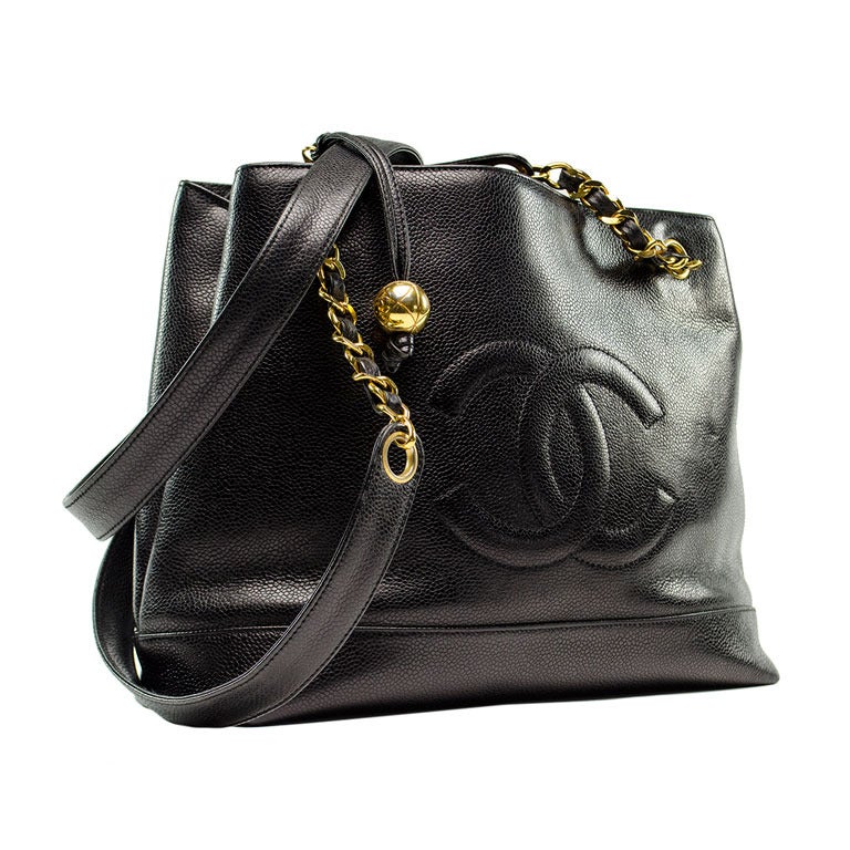 Chanel Vintage Black Caviar Leather Tote For Sale