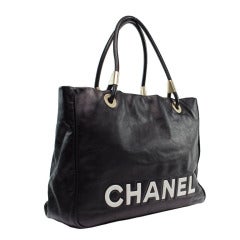 Chanel Vintage Black Lambskin Camellia Shopper Tote Bag