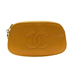 Chanel Orange Caviar Leather Wristlet