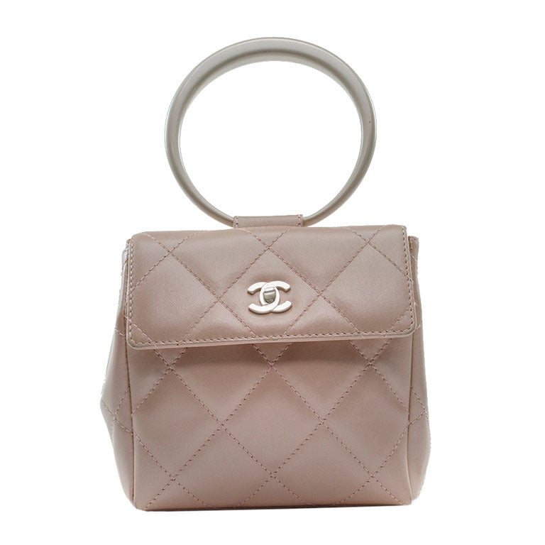 Chanel Circular Handle Quilted Flap Bag Lambskin White Brushed GHW