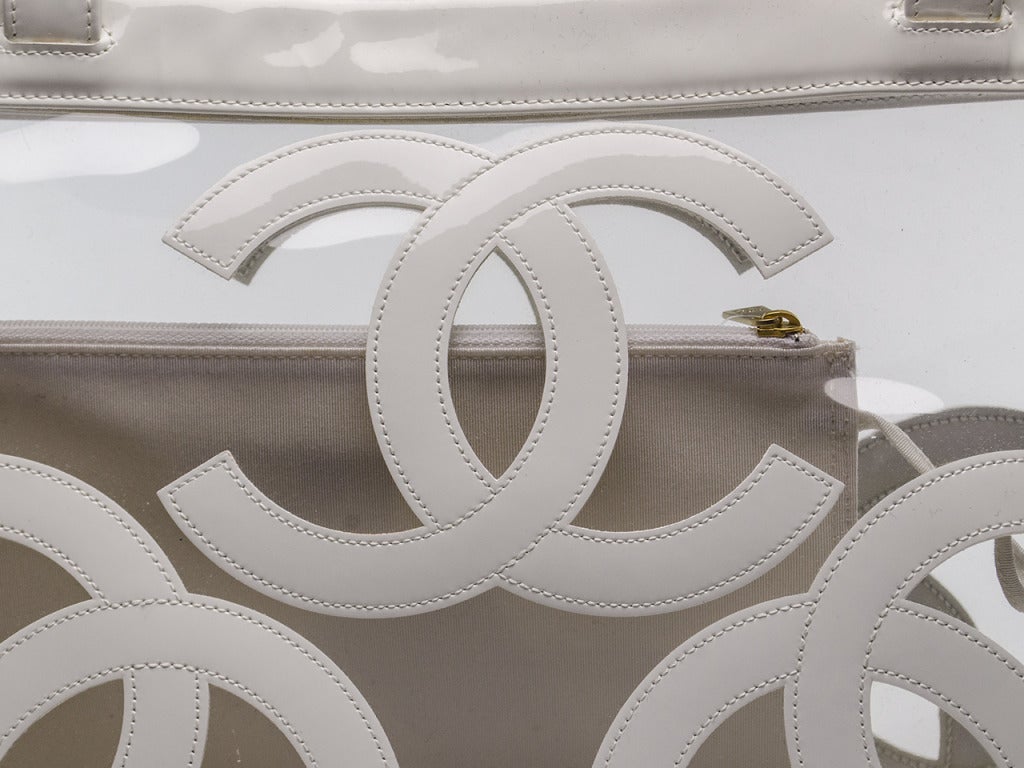Chanel White Patent Clear Vinyl Tote In New Condition In San Diego, CA