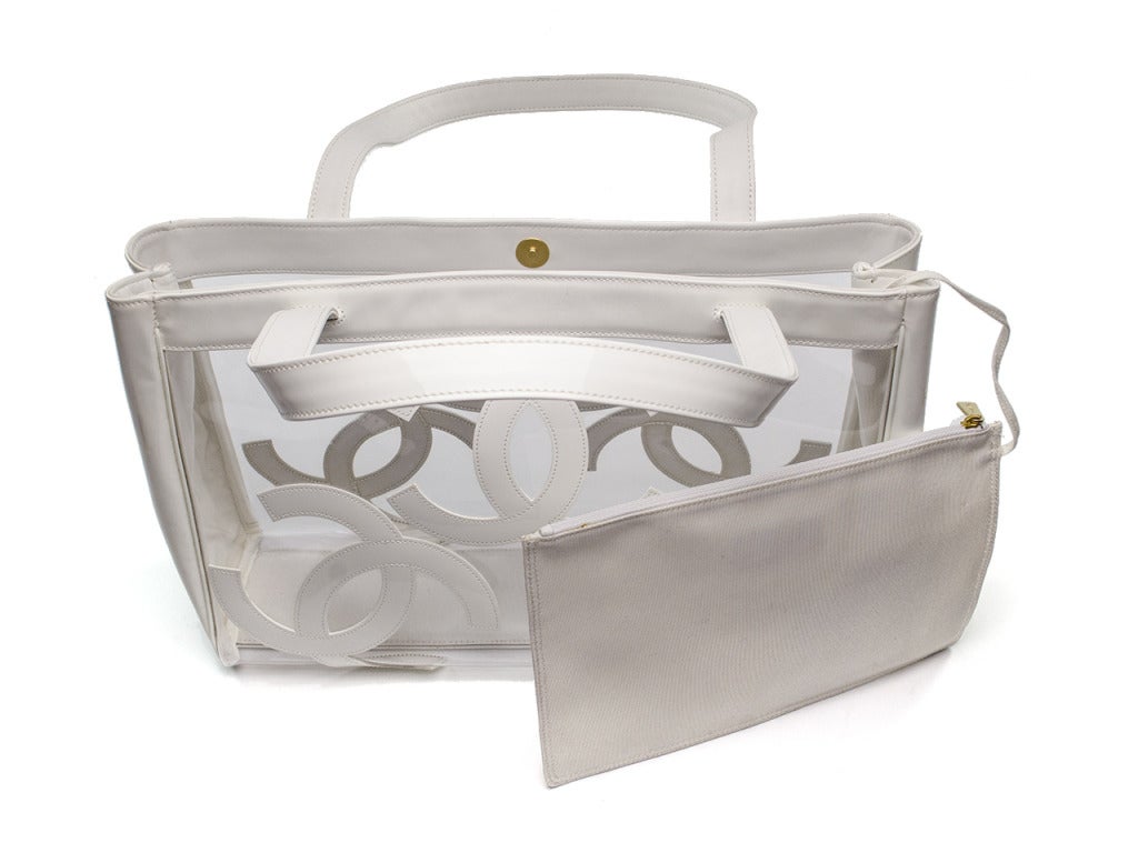 Women's Chanel White Patent Clear Vinyl Tote