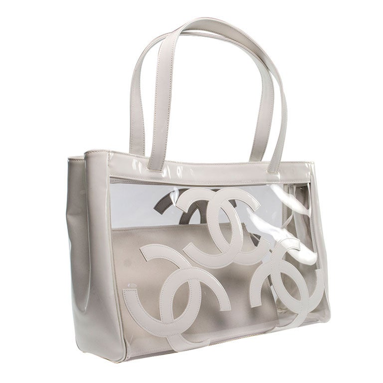 Chanel White Patent Clear Vinyl Tote at 1stdibs
