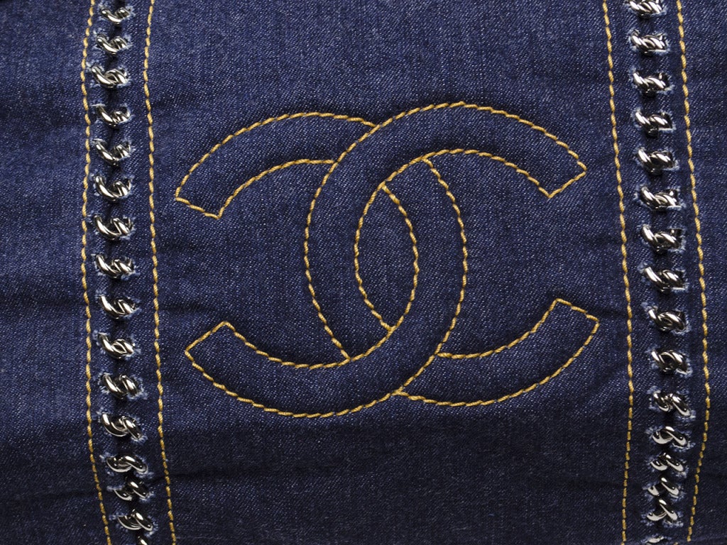 Chanel Denim Logo Tote Bag In New Condition In San Diego, CA