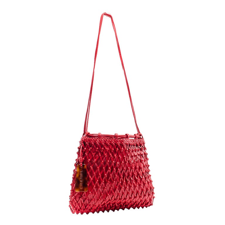 Chanel Rare Vintage Red Leather Knotted Shoulder Bag at 1stdibs