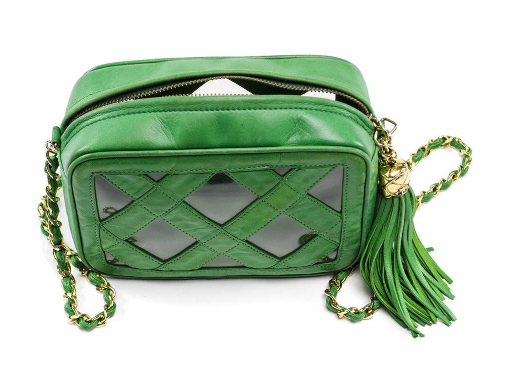 Chanel Vintage Green Lambskin Leather & Clear Camera Bag 1