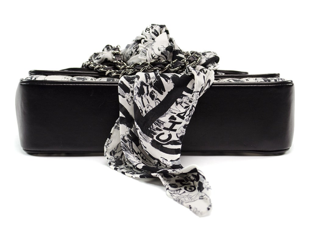 Chanel Black and White Silk Coco Mademoiselle Scarf Shoulder Flap
