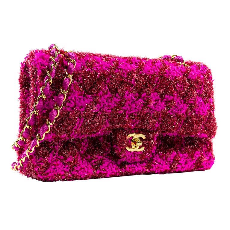 Chanel Vintage Medium Pink Tweed Flap Bag at 1stDibs