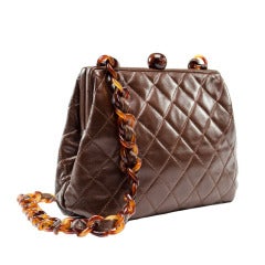 Chanel Vintage Brown Lambskin Kisslock Bag