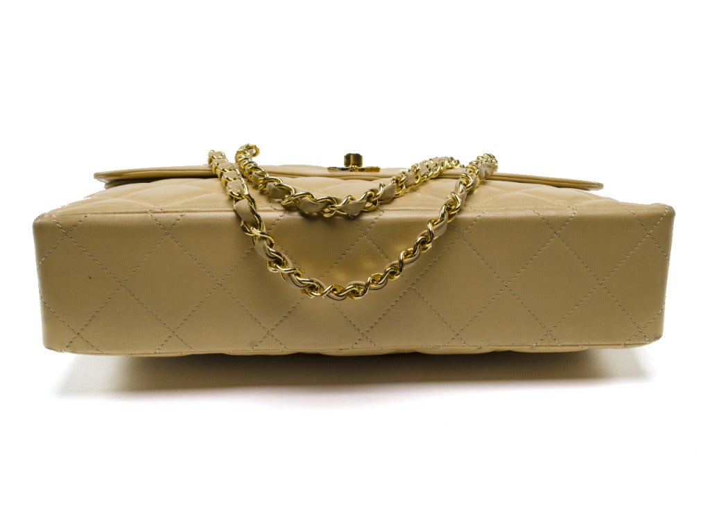 Women's Chanel Beige Lambskin Leather Flap Bag