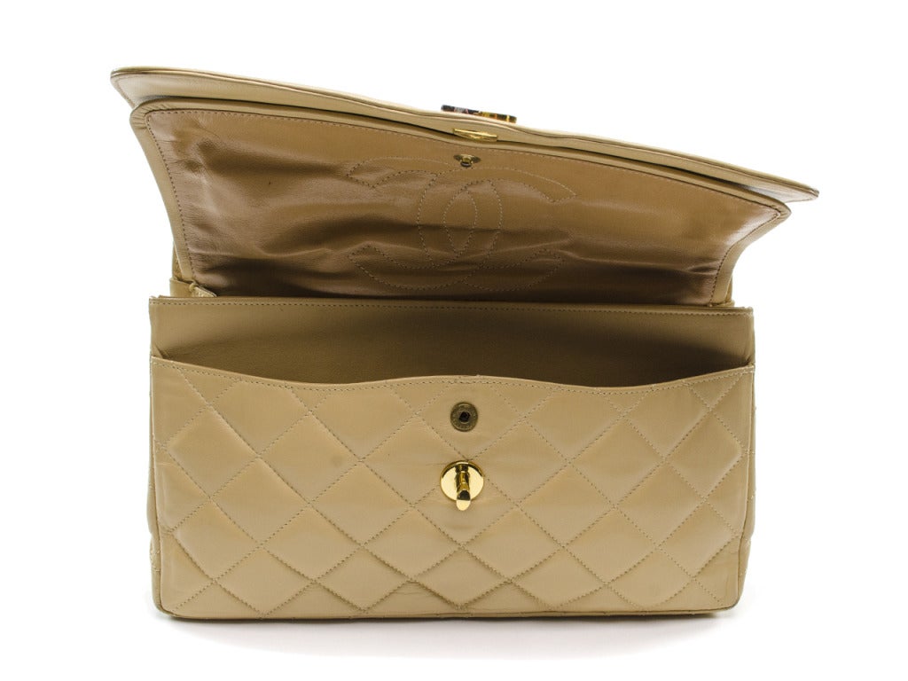 Chanel Beige Lambskin Leather Flap Bag 1
