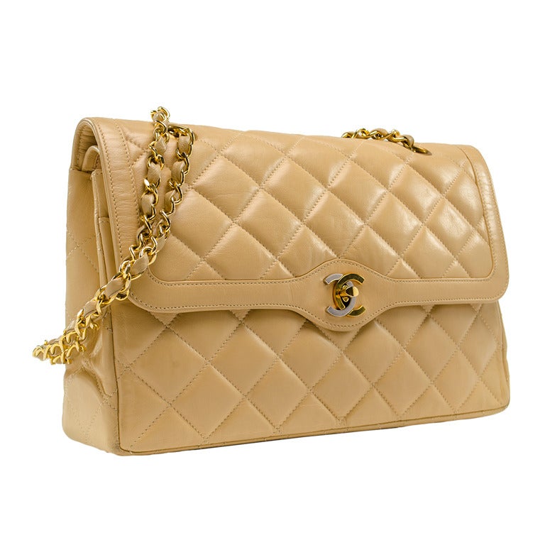 Chanel Beige Lambskin Leather Flap Bag