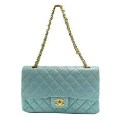 Vintage Chanel Robins Egg Blue Lambskin Double Flap