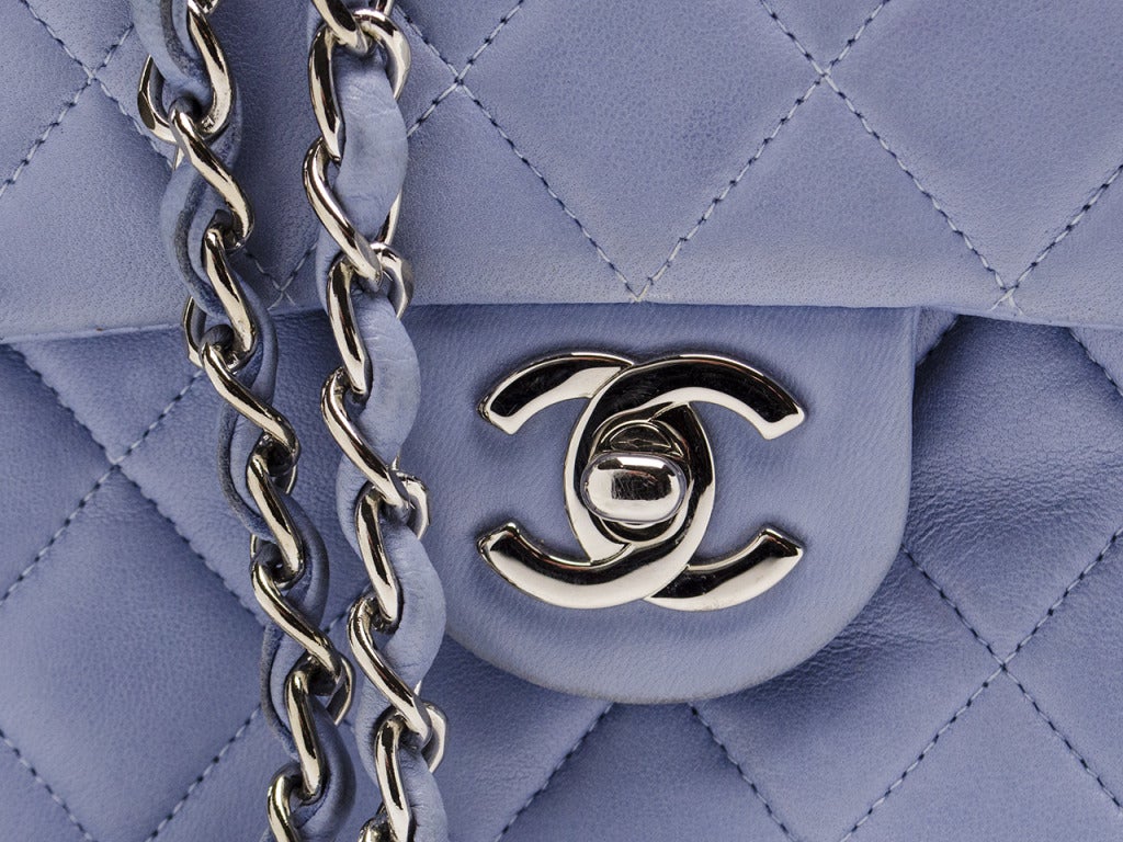 Chanel Vintage Light Blue Lambskin Mini Flap In Excellent Condition In San Diego, CA
