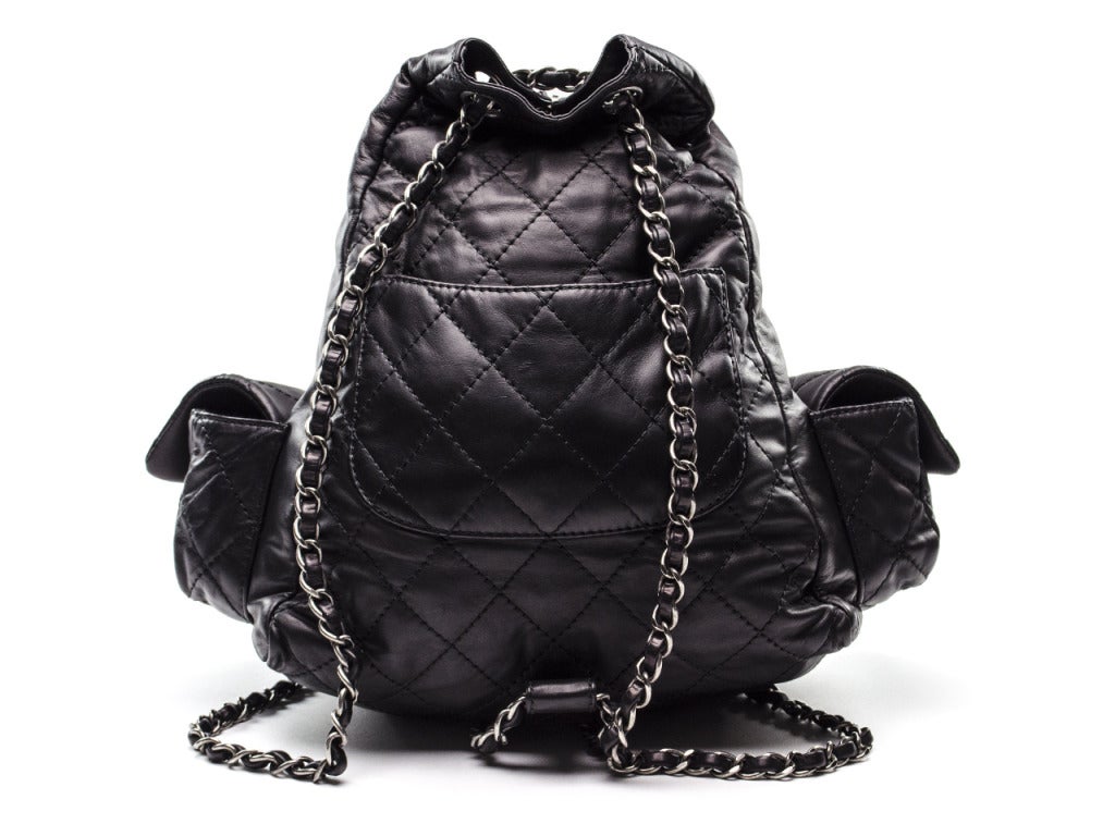 Chanel 2013 Black Lambskin Triangle Backpack In Excellent Condition In San Diego, CA
