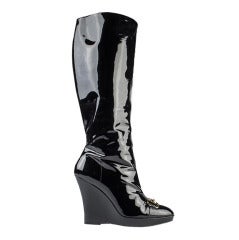 Gucci Black Patent Leather Wedge Boots