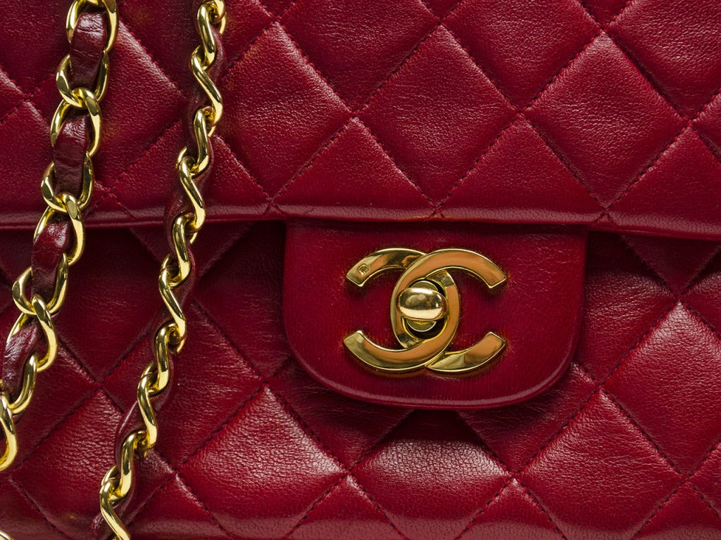 Women's Chanel Vintage Red Lambskin Medium Double Flap
