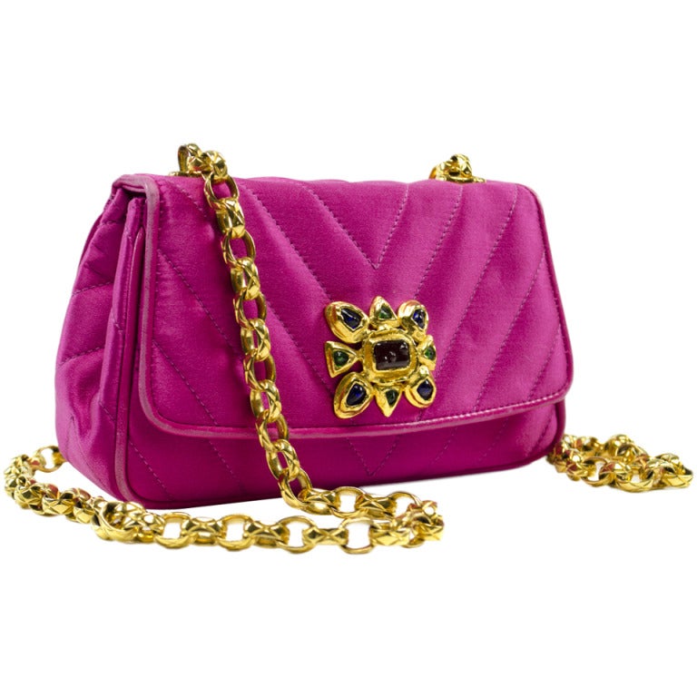 Chanel Pink Satin Gripoix Vintage Evening Bag For Sale