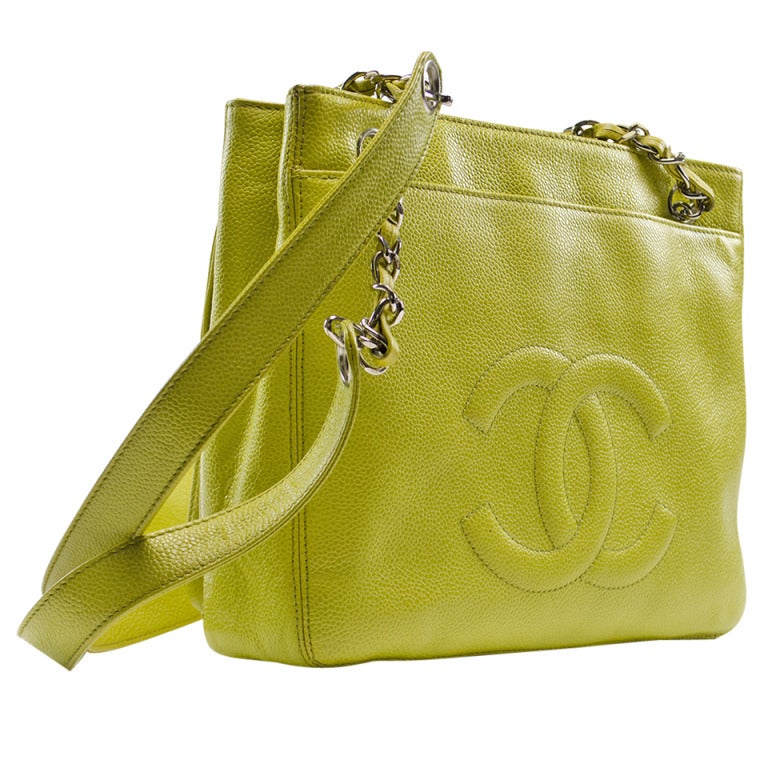 Chanel Vintage Yellow Caviar Tote For Sale