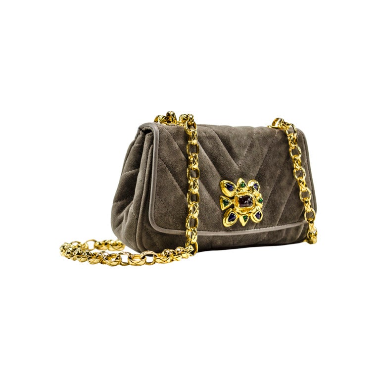 Chanel Vintage Gripoix Suede Crossbody Bag For Sale