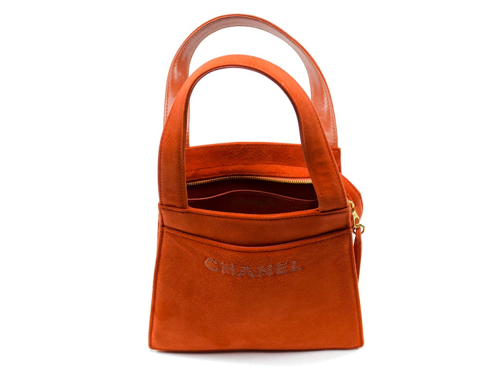 Chanel Vintage Orange Suede Tote 1